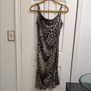 re:named Leopard-Print Midi Slip Dress in Brown and Black